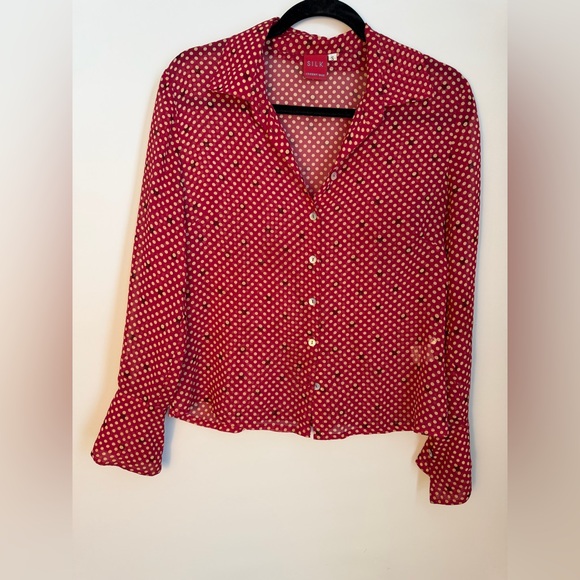 Johnny Was Tops - Johnny Was Silk Polka Dot Blouse Size Small Tear / Repair Needed